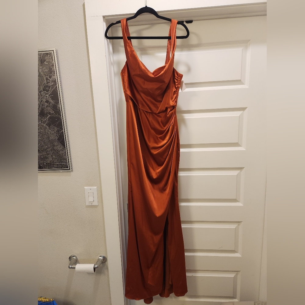 Cinderella Divine Burnt Orange Cowl Neck Gown